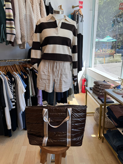 Shawn Rugby Cream and Brown Striped Polo Sweater
