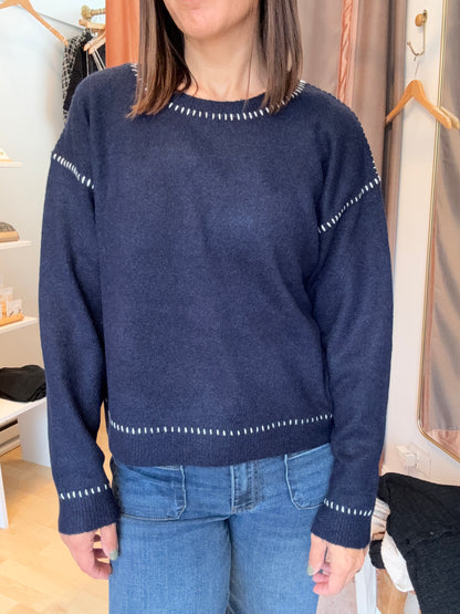 Millie Crewneck Sweater with Contrast Stitching
