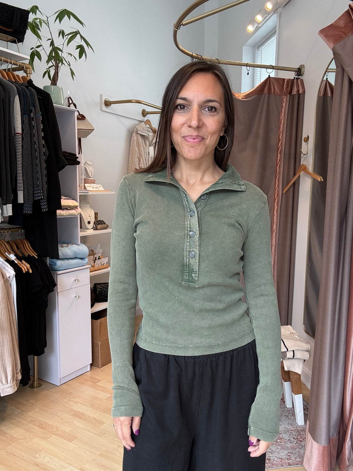 Funnel Neck Long Sleeve Henley