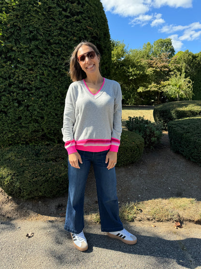 Rainbow Stripe V-Neck Sweater