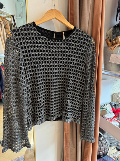 Metallic Silver Crochet Top