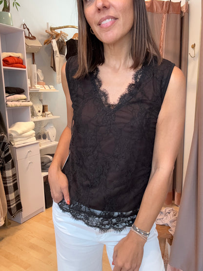 Chocolate and Black Lace V-Neck Camisole