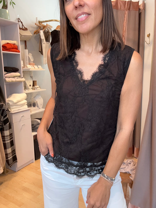 Chocolate and Black Lace V-Neck Camisole