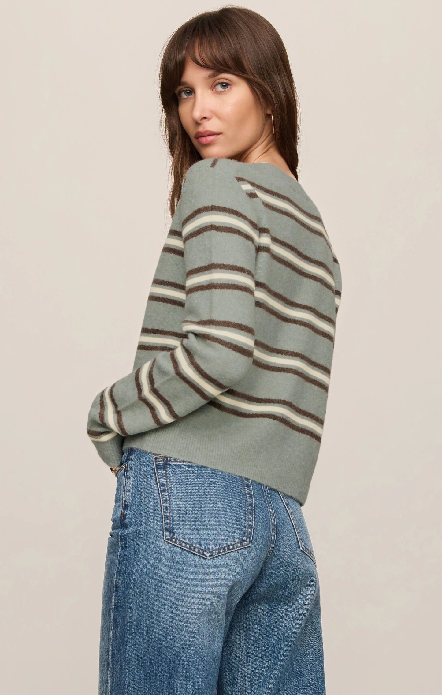 Medina Cozy Striped Button  Sweater Cardigan