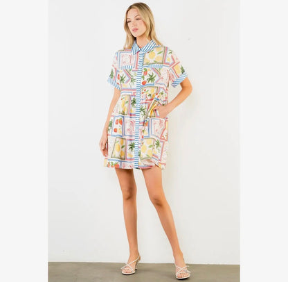 Button Up Tropical Icon Dress