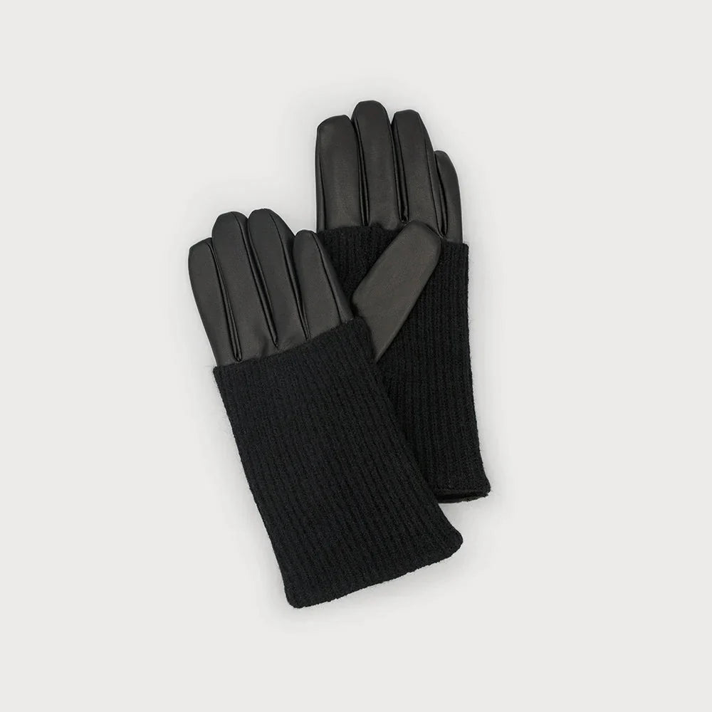 Black Faux Leather Gray Wrist Warmer Gloves