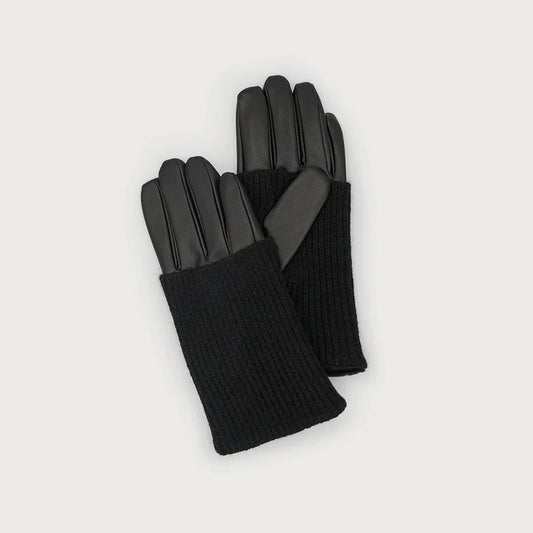 Black Faux Leather Gray Wrist Warmer Gloves