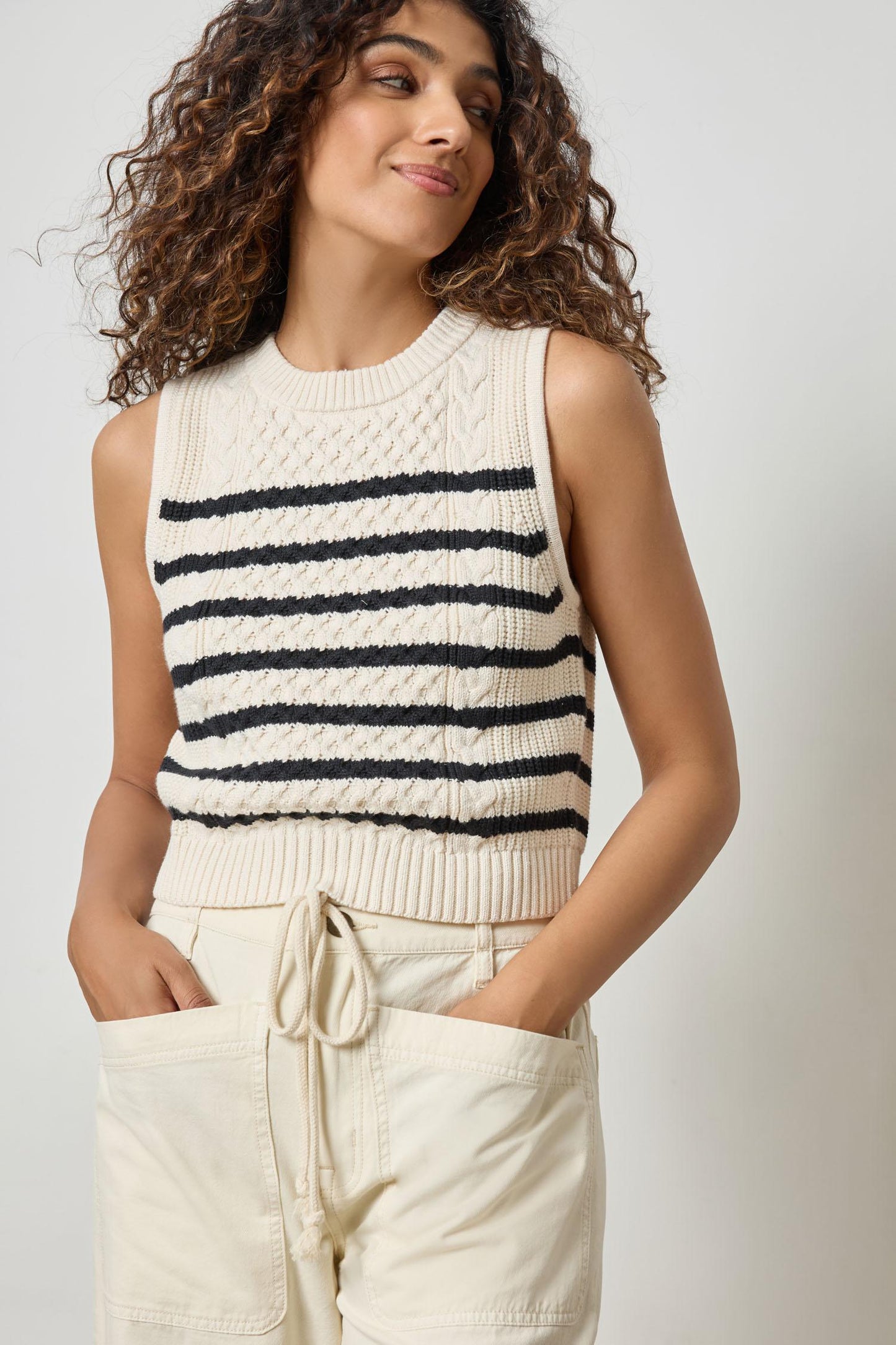 Cropped Cable Stripes Tank Sweater