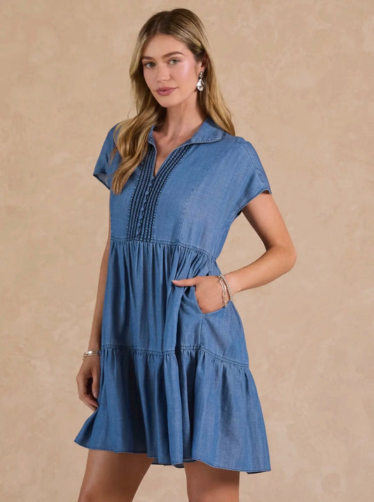 Chambray Tiered Dress