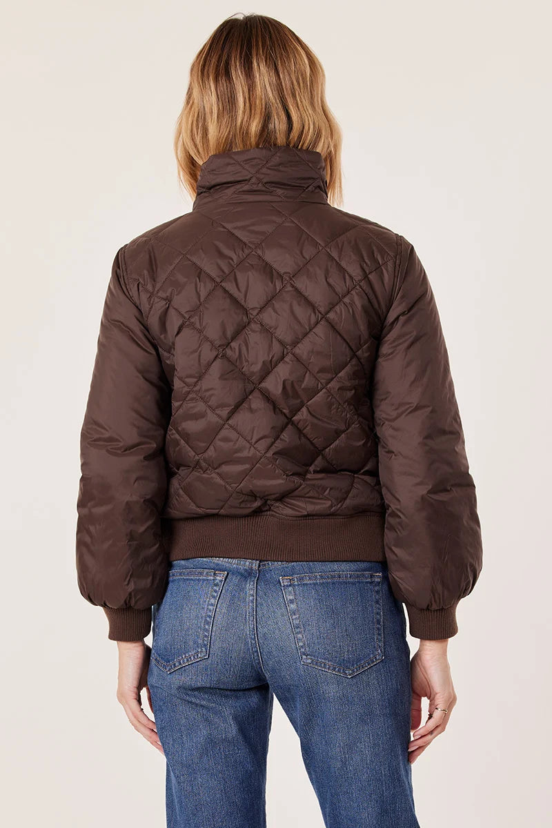 Leni Brown Nylon Quilted Fall Bomber Jacket