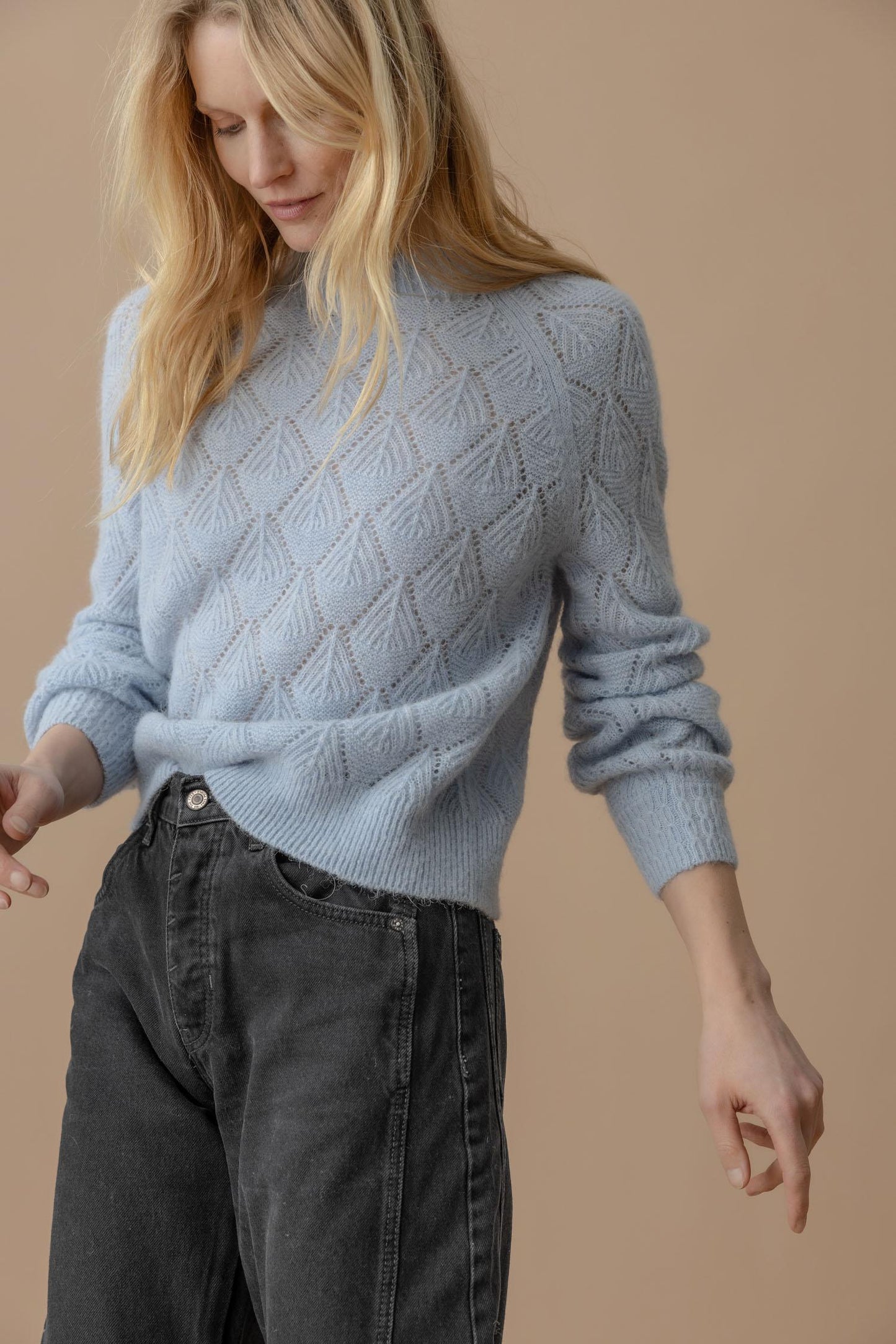 Easy Pointelle Knit Crew Neck Sweater