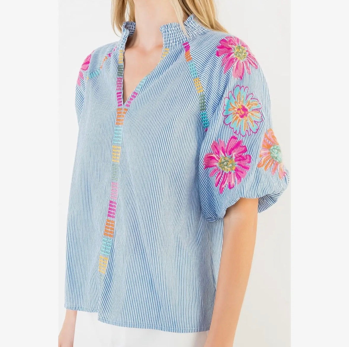 Puff Sleeve Embroidery Detail Blouse