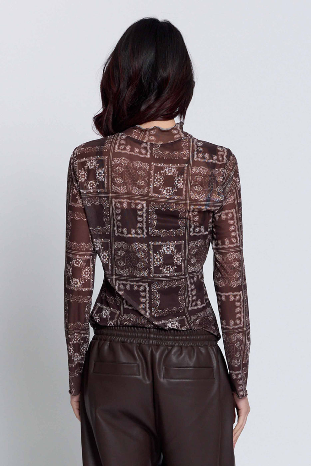 Wren Sheer Bandana Print Mock Neck
