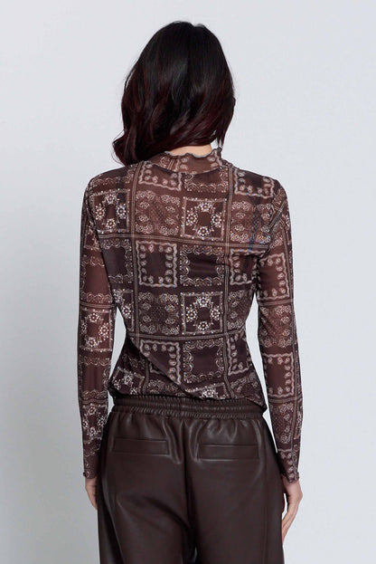 Wren Sheer Bandana Print Mock Neck