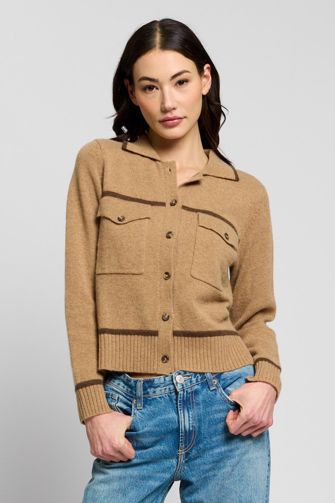 Thea Camel Cashmere Button Up by Central Park West