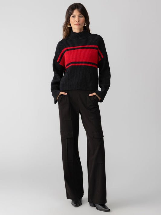 Stay Cozy Sweater Black Red Stripe