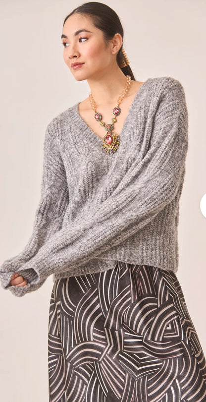 Cable V-neck Slouchy Sweater