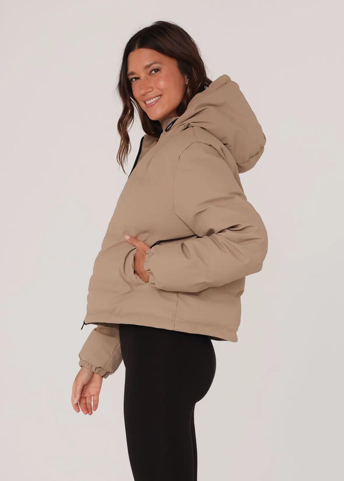Hooded Winter Puffer Jacket Khaki