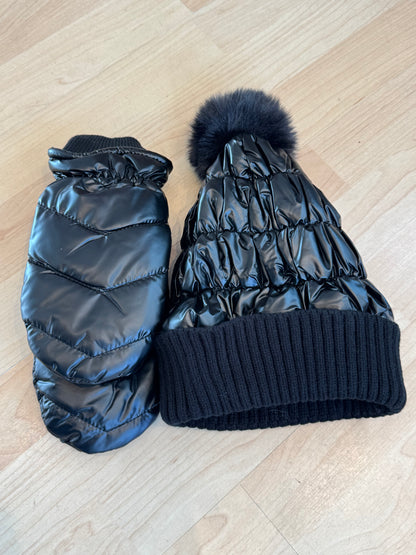 Shiny Quilted Hat and Mitten Set