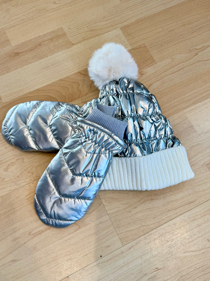 Shiny Quilted Hat and Mitten Set