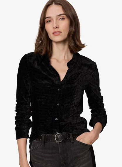 Fitted Velvet Button Down Blouse