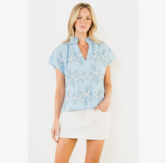 Short Sleeve Embroidered Floral Top