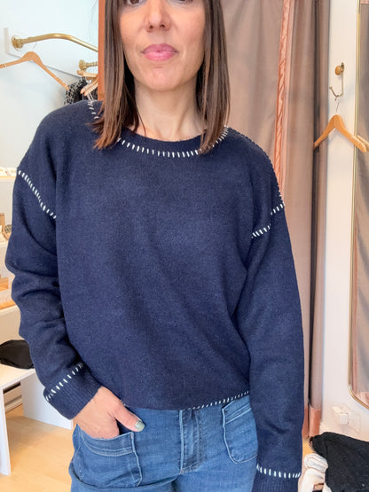 Millie Crewneck Sweater with Contrast Stitching
