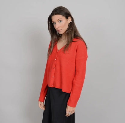 Jenera Red Longsleeve Button Cardi