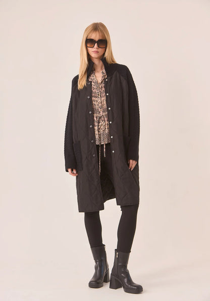 Quilted and Cable Mixed Textile Coat