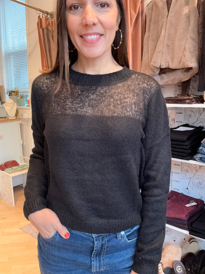 Sheer Blocked Crew Sweater by Bobi