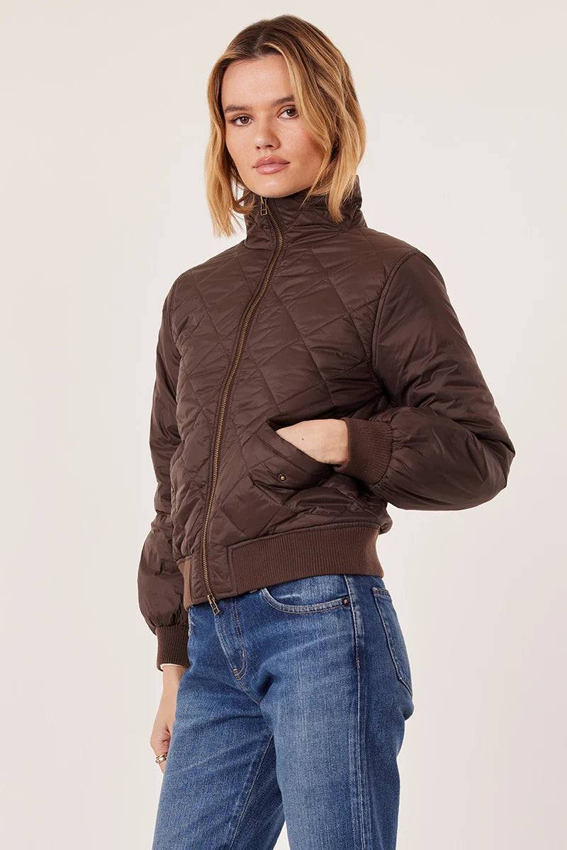Leni Brown Nylon Quilted Fall Bomber Jacket