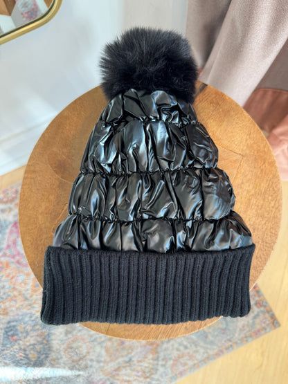 Shiny Quilted Hat and Mitten Set