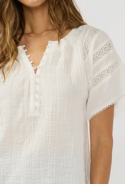 Gauze Top W/ Lace Trim