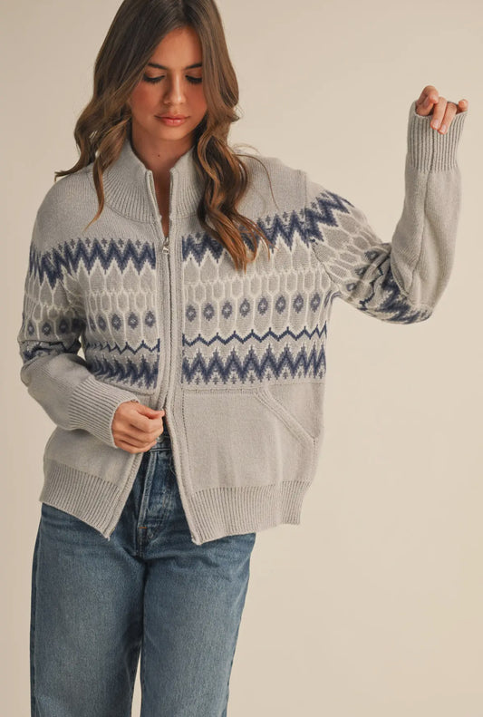 Fair Isle Double Zip Sweater Jacket