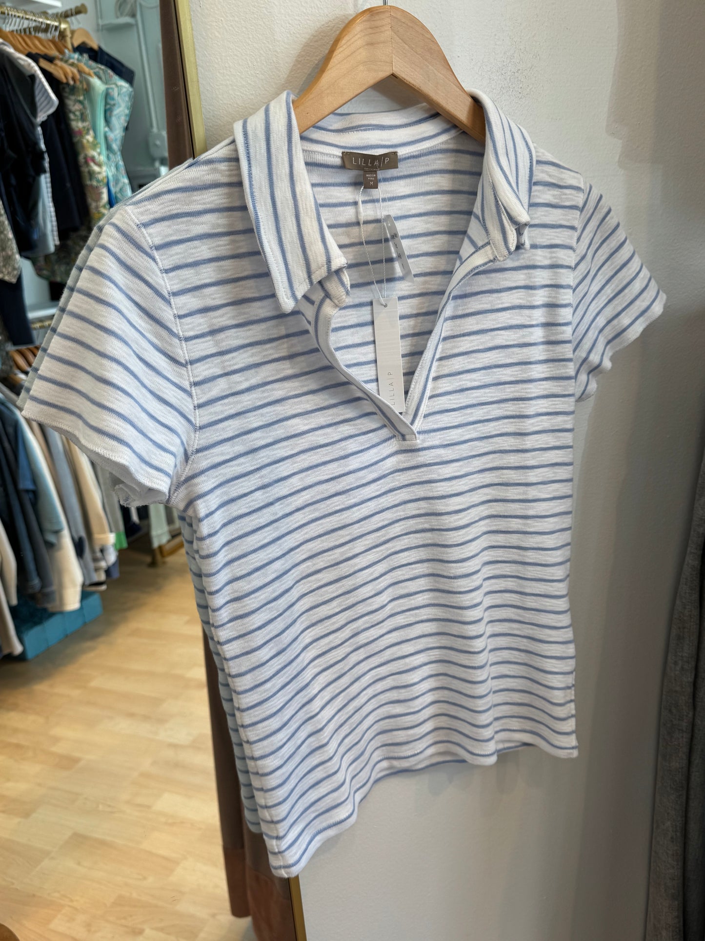 Short Sleeve Striped Polo Tee