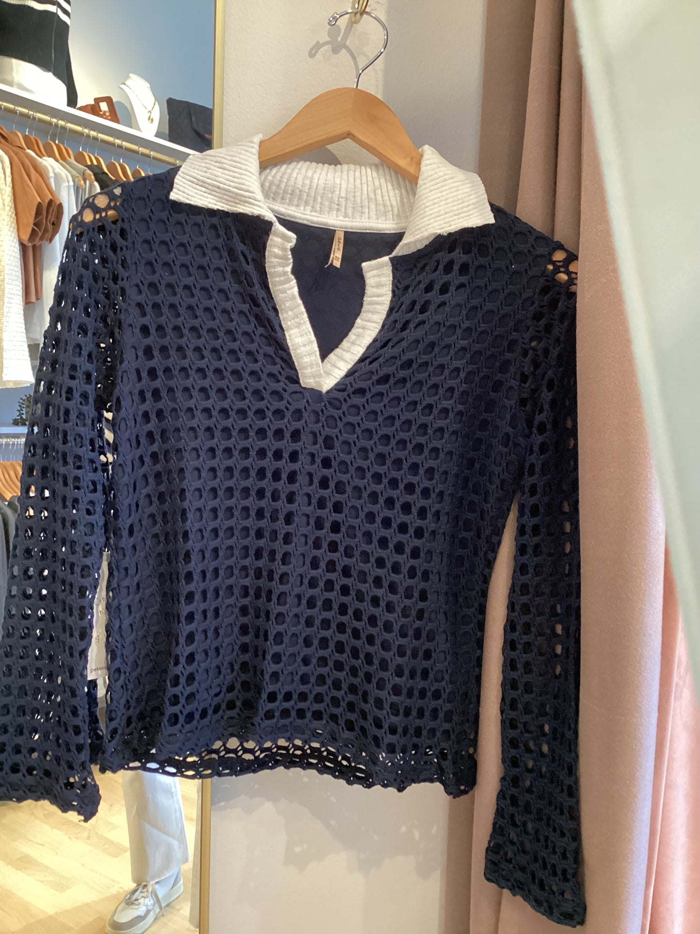 Pete Crochet Navy Polo