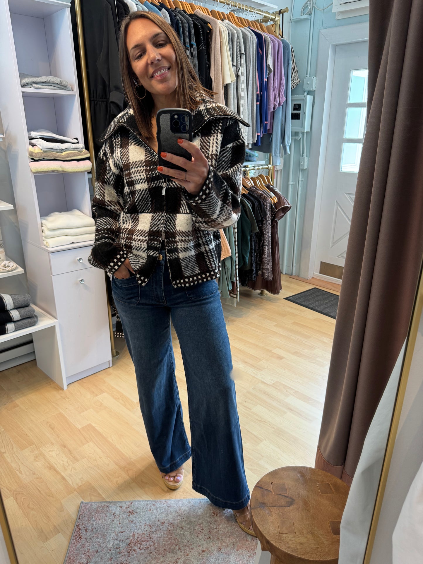 Rue Fall Plaid Sweater Jacket