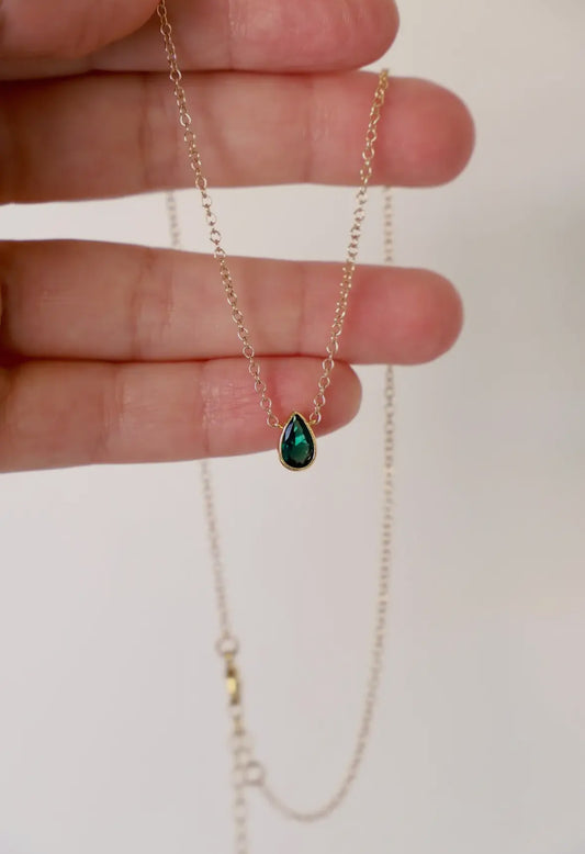 Emerald Pear Shaped Drop Necklace