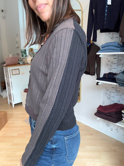 Pointelle Two-Tone Cardigan