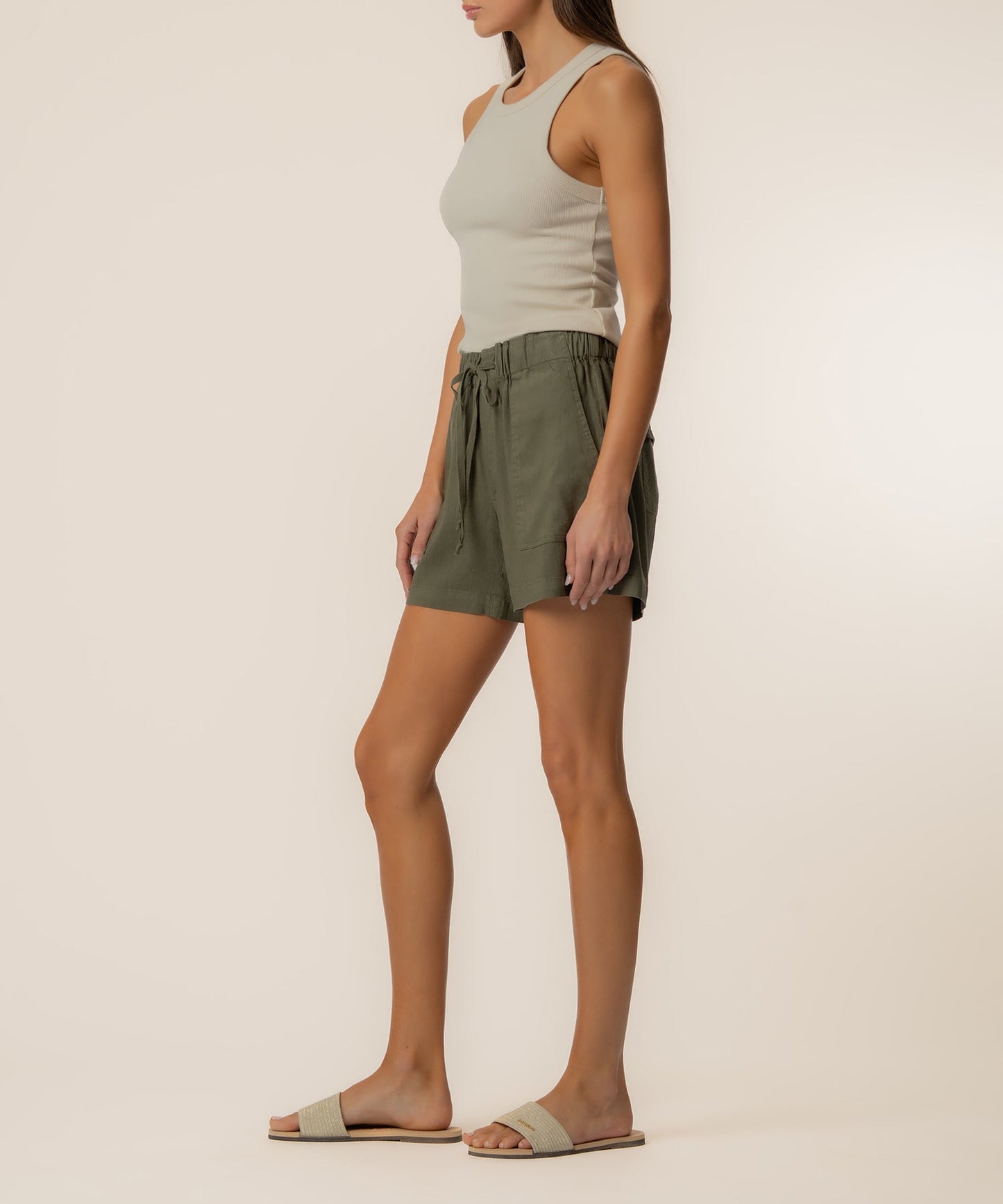 Katana Khaki Elastic Waist Shorts