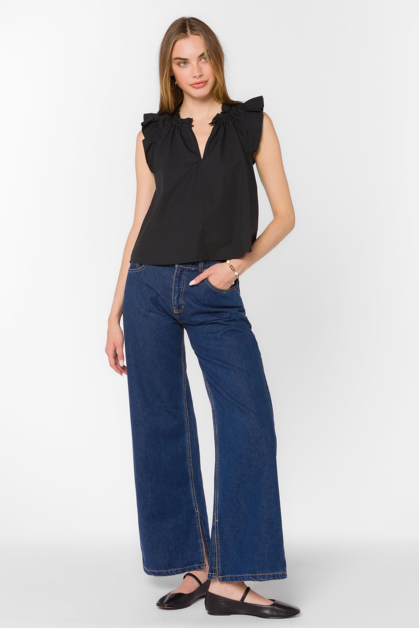 Nazira Black Flutter Top