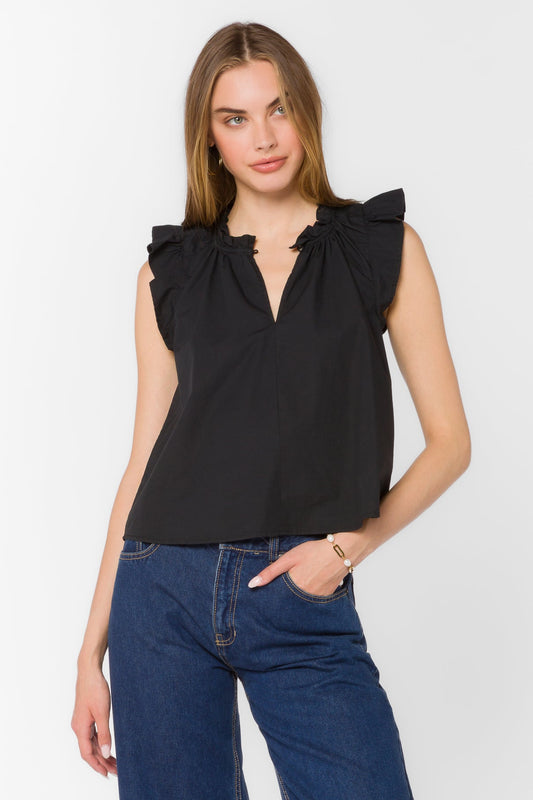 Nazira Black Flutter Top