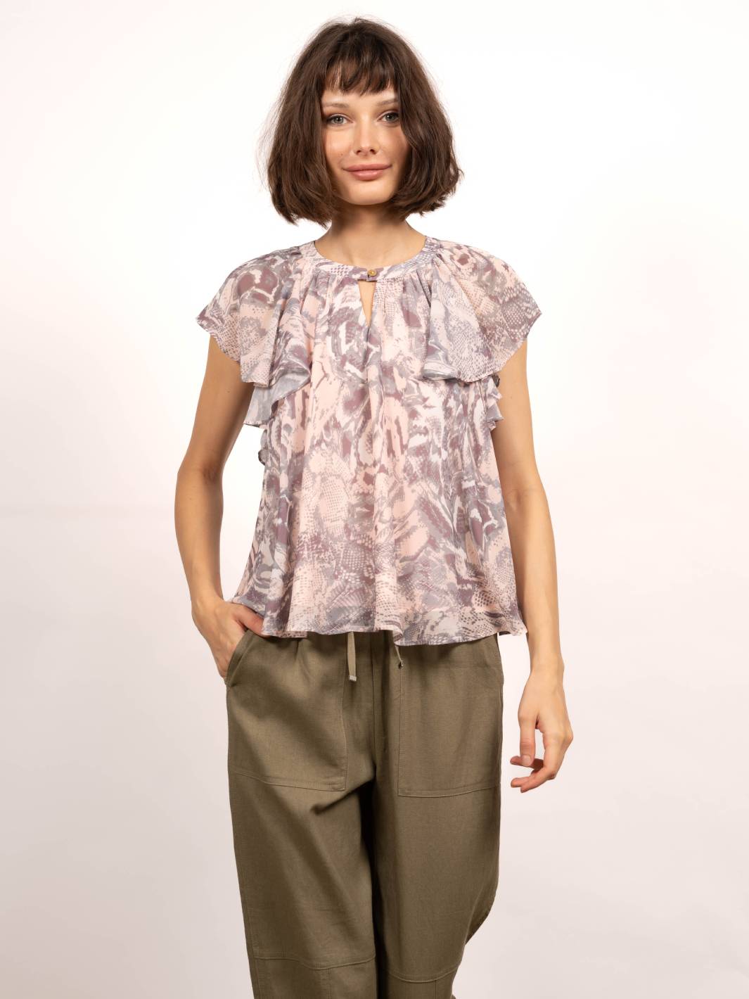 Izzy Chiffon Flutter Sleeve Blouse