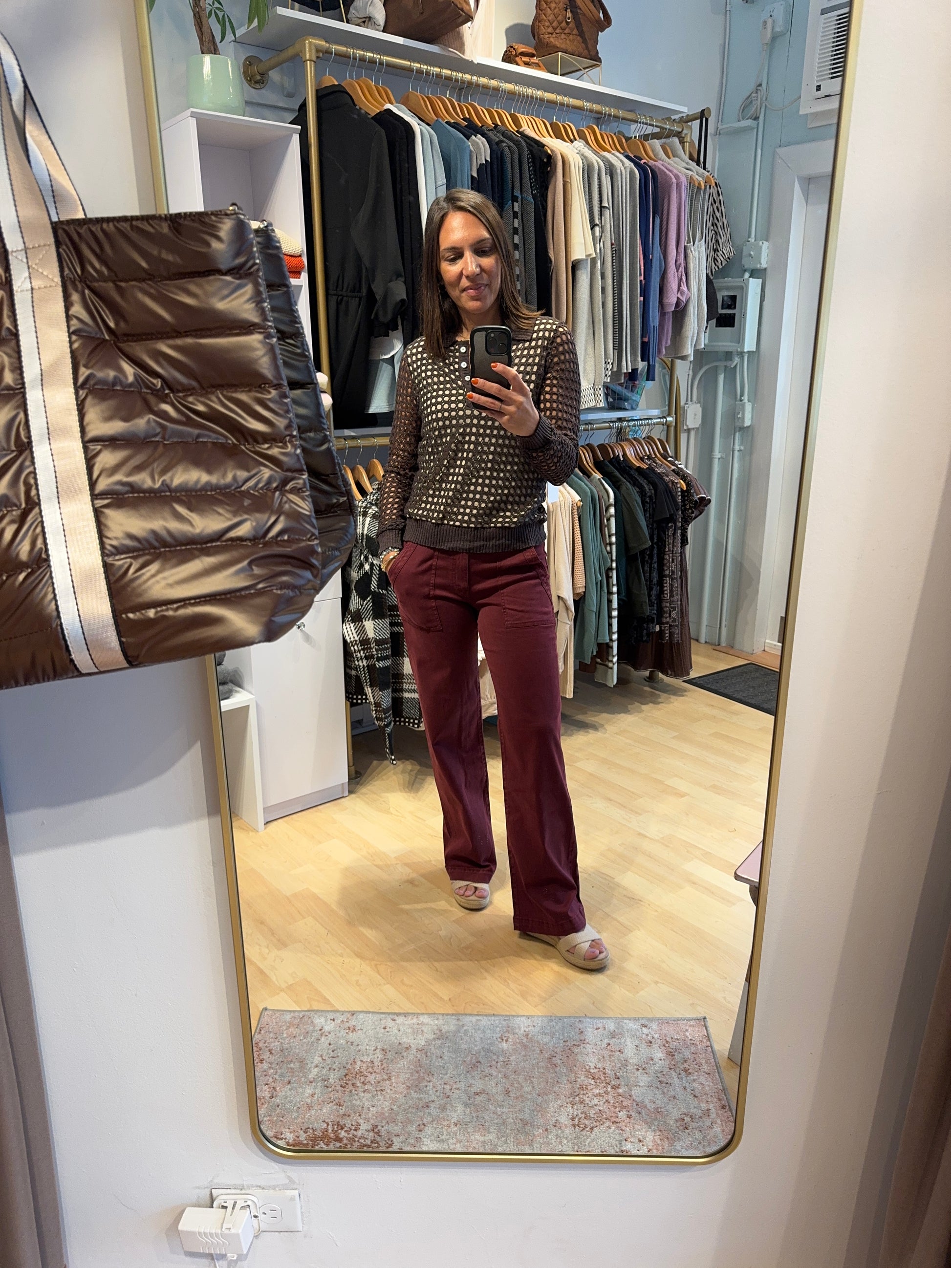 Fall open crochet long sleeve top