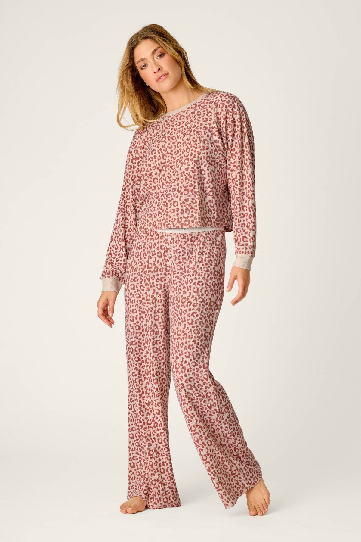 PJ Salvage Cozy Wine Leopard Pajama Set