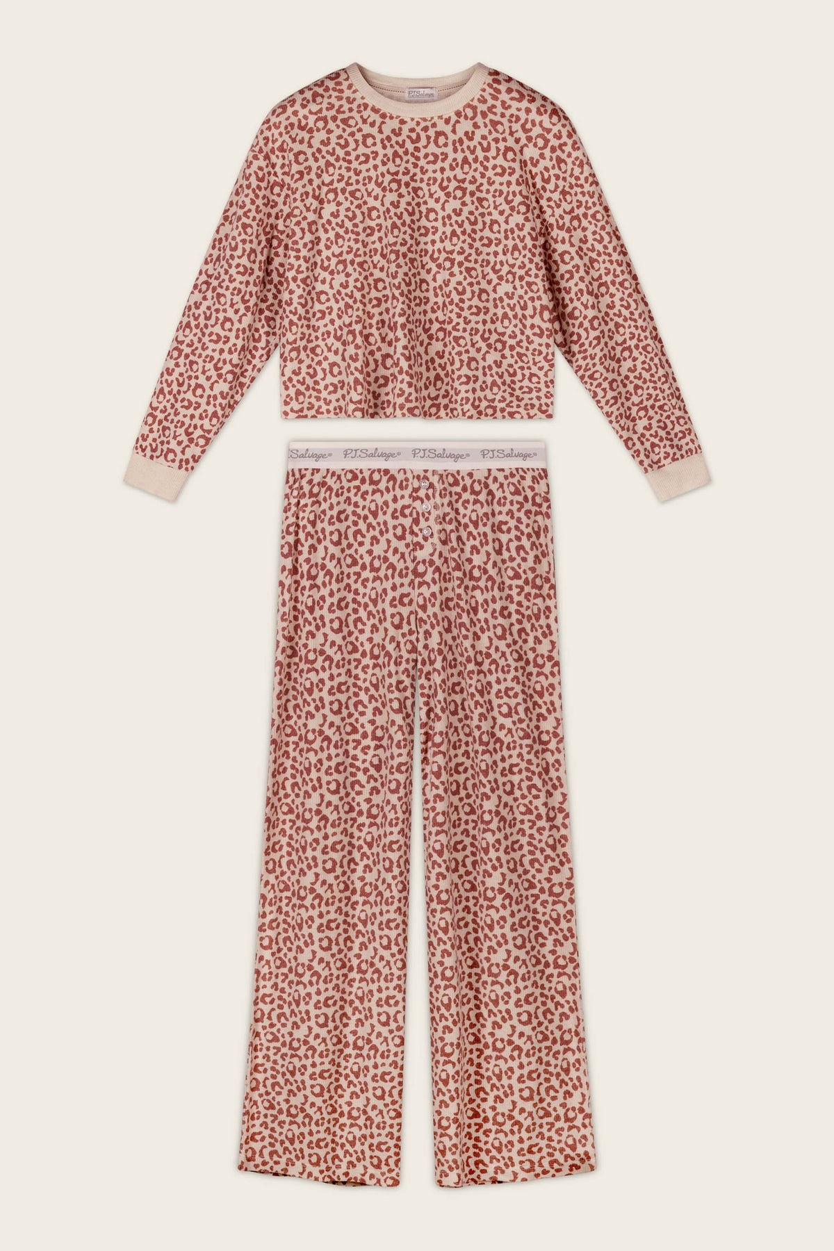 PJ Salvage Cozy Wine Leopard Pajama Set