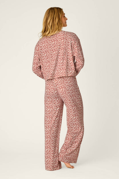 PJ Salvage Cozy Wine Leopard Pajama Set