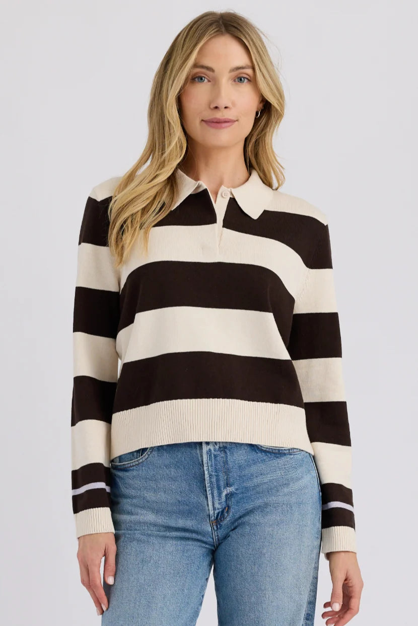 brown and cream stripe polo sweater