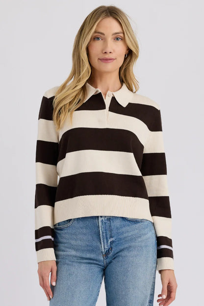brown and cream stripe polo sweater