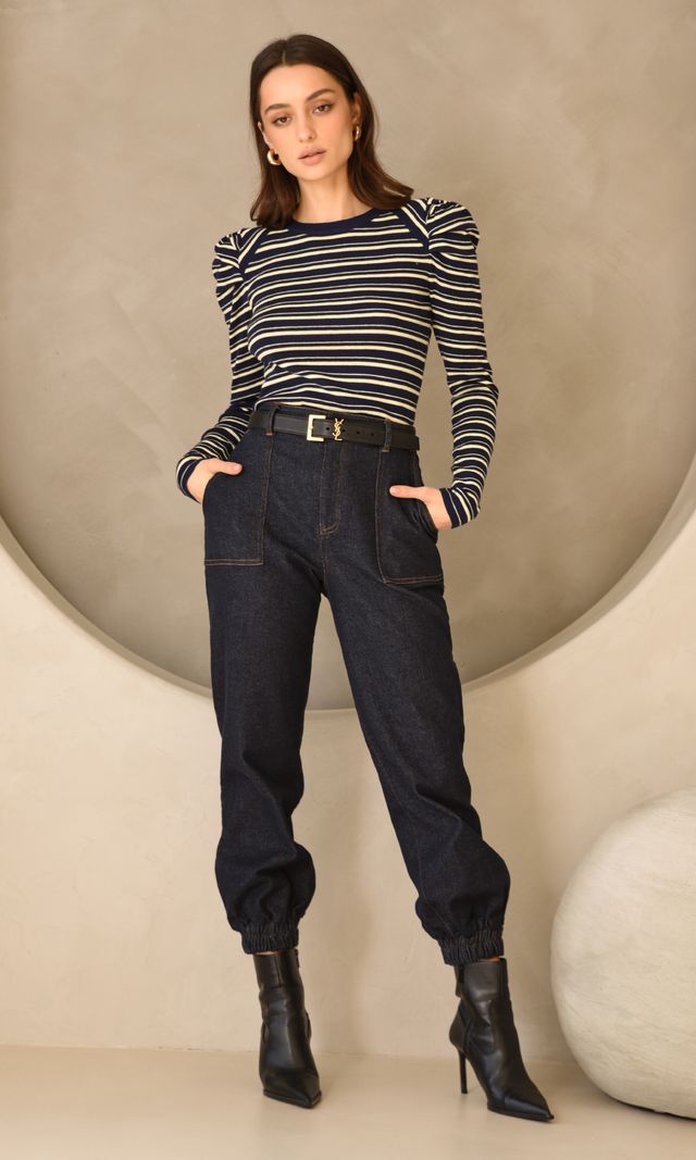 Wally Navy Stripe Knit Top